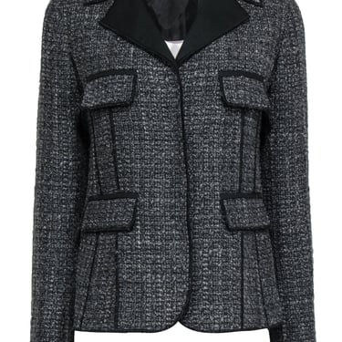 Philosophy di Alberta Ferretti - Grey & Silver Tweed Wool Blend Jacket w/ Black Trim Sz 10