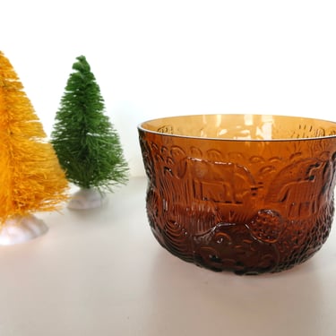 Oiva Toikka Brown Amber Glass Small Fauna Bowl, Vintage Nuutajarvi Iittala Candy Dish From Finland 