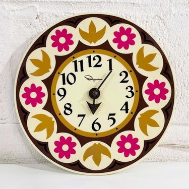 Vintage Ingraham Flower Power Wall Clock Floral Kitschy Mid-Century Kitchen Electric Tested Working Kawaii Cute 1960s 1970s 