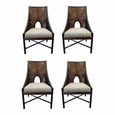 Barbara Barry for Baker / McGuire Organic Modern Caned Chocolate Brown Dining Chairs Set of Four