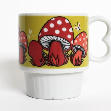 60s / 70s Vintage Tea Cup - Coffee Mug- Made in  JAPAN - Psychedelic Mushroom Decoration 