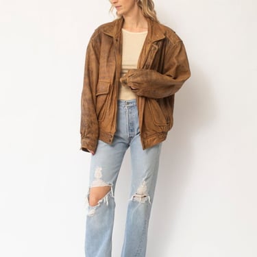 Brown Leather Bomber