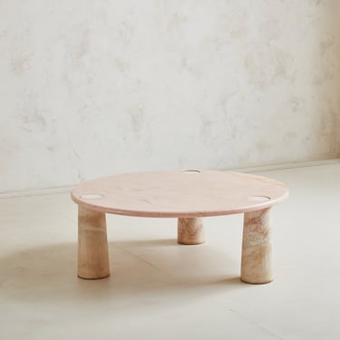 Round Pink Marble Coffee Table with Alabaster Legs, Italy 1970s