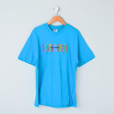 Vintage 90s Santa Monica, California T-Shirt - stitched lettering, summer, surfer - Men's XL 