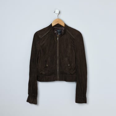 Vintage Y2k Brown Sueded Cropped Jacket - 
