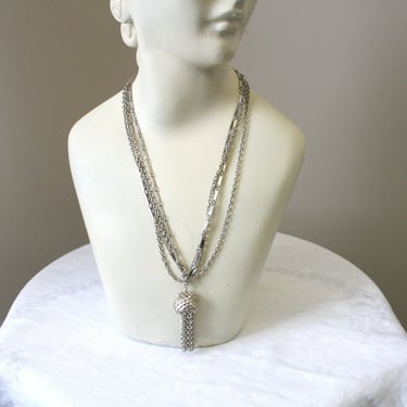 1960s Silver Chain Necklace with Chain Tassel Pendant 