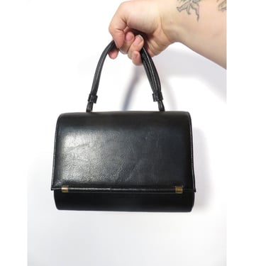 Vintage 50s/60s Black Leather Structured Top Handle Purse 