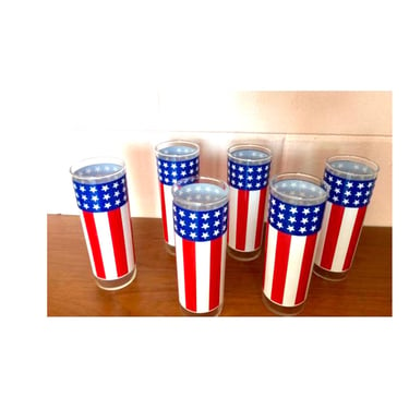 Vintage Libby Stars and Stripes High Boy Glasses Set of 6 