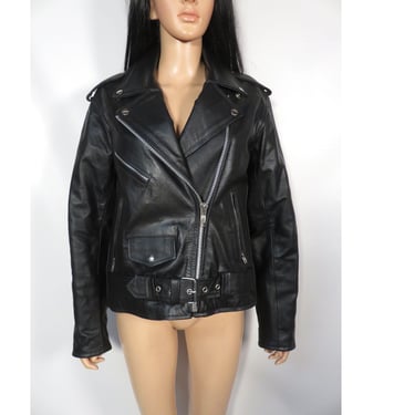 Vintage Classic Black Leather Motorcycle Jacket Size M 