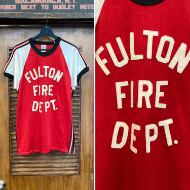 Vintage 1960’s Two-Tone “Fire Dept.” Durene Athletic Jersey T-Shirt, 60’s Tee Shirt, Vintage Clothing 