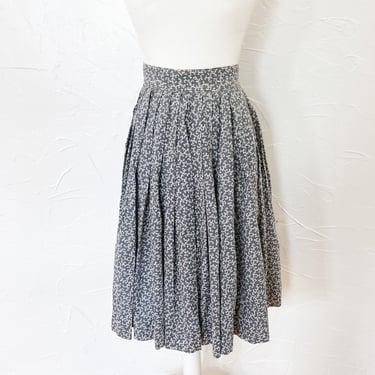 50s Gray Cream Black Filigree and Striped High Waist Cotton Skirt | Extra Small/25