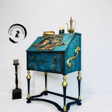 Eclectic Secretary Desk hand Painted Fairy tale  Inspired Bureau Bedroom Storage Cabinet. Colorful Entryway Secretary desk. Whimsical Desk. 