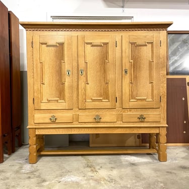 Henning Kjaernulf Scandinavian Mid Century Rustic Tall Sideboard or Cabinet Oak 
