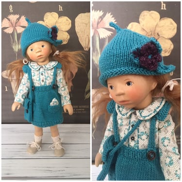 Hand Knit Doll Outfit For 14 Inch Elisabeth Pongratz Doll Handmade Skirt Shirt Hat Socks 