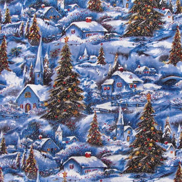 Vintage Glittering Christmas Novelty Fabric Winter Snow - David Textiles 1 Yd 