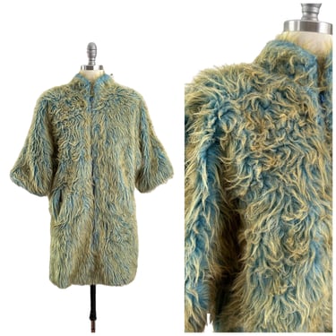60s Electric Muppet Faux Fur Coat / 1960s 70s Vintage Jacket /  Medium 
