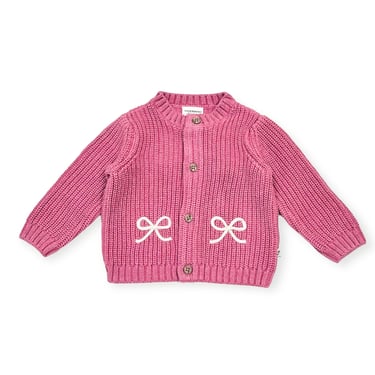 Bow Embroidery Chunky Knit Slouchy Baby Cardigan Sweater