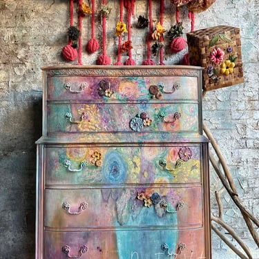 Floral Hand Painted Dresser For Bedroom ~ Painted Furniture Floral Dresser ~ Colorful Flowers Painted Dresser - Painted Bedroom Furniture 