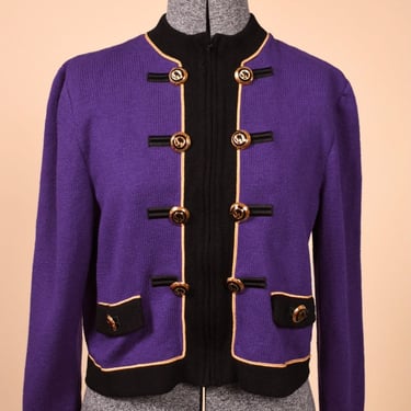 Purple Sweater Top With Gold Buttons Military Style By St. John