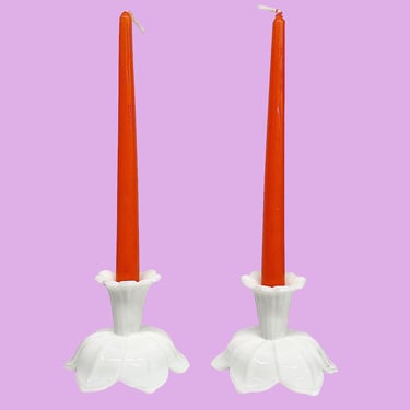 Vintage Candlestick Holders Retro 1960s Mid Century Modern + Westmoreland + White + Milk Glass + Set of 2 + Candle Display + MCM Home Decor 