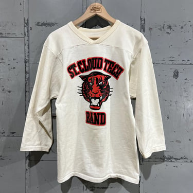 S 70s St. Cloud Tech band Russell football tshirt shirt 3/4 sleeve athletic prep baseball sporty 