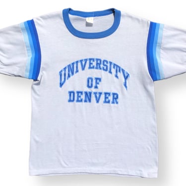 Vintage 70s/80s University of Denver Collegiate Velva Sheen Striped Ringer T-Shirt Size Medium 