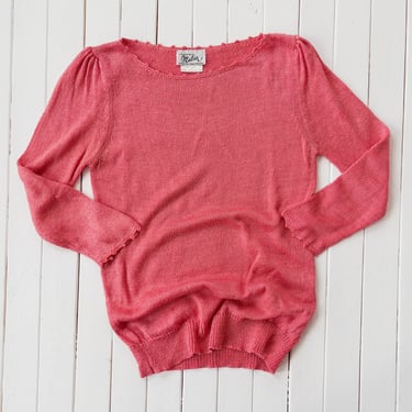 coral silk knit sweater | 90s vintage terra cotta orange pink silk lightweight hand knit sweater 