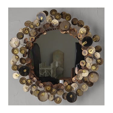 1970 Brass and Copper Raindrop Mirror by Curtis Jere - Signed 