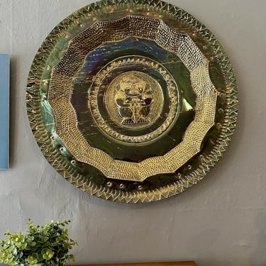 Large Vintage Mayan / Peruvian Mixed Metal Decorative Shield