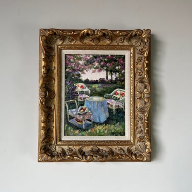 K. Yunia Outdoor Garden Setting Table - Landscape Oil Painting, Framed 