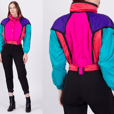 Vintage 80s Ski Suit - Petite Small | Retro Color Block Slalom Winter Outerwear Jumpsuit One Piece Snow Gear 