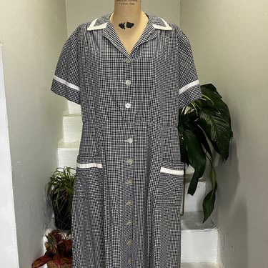 1950s Gingham Dress With cotton Pique Trim 46 Bust Vintage Plus Size Vintage Voluptuous 