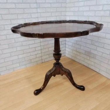 Vintage Georgian Style Flame Mahogany Carved Pie Crust Table by Maitland-Smith