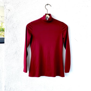 Vintage 70s Ellen Tracy Turtleneck Top // 1970s Dark Red Tight Minimalist High Neck Long Sleeve Shirt 