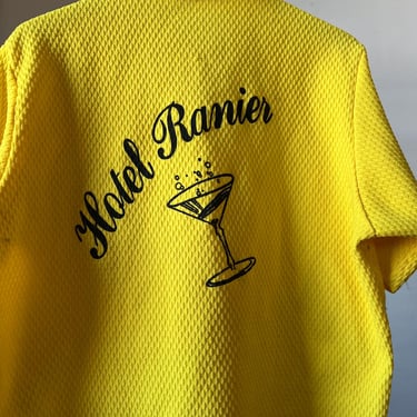 Med Large, Vintage 1970s Pullover Yellow Bowling Shirt, Martini, King Louie, H 