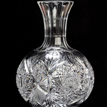Antique Hand-Cut Crystal Vase With Intricate Starburst & Geometric Patterns | Crystal Floral Vase 