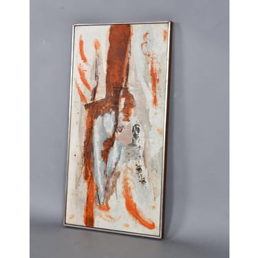 Orange and White Abstract Expressionist Painting From Asheville Antique Tobacco Barn 