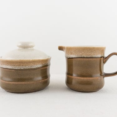 Vintage Set Mikasa Creamer and Sugar Bowl with Lid, Country Manor Stoneware Made in Japan 
