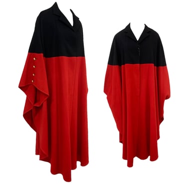 Vtg Vintage 1970s 70s 1980s 80s Dramatic Avantgarde New Wave Red and Black Cape 