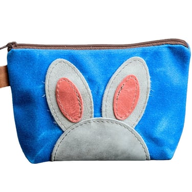 Accessories bag | Handmade Waxed Canvas Zipper Pouch | BUNNY RABBIT | Critter Collection 