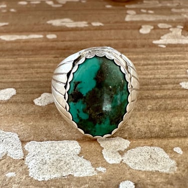 COLOR DE MI Alvery Smith Handmade Mens Ring | Thick Sterling Silver w/ Tibetan Turquoise | Navajo Native American Mens Jewelry | Size 12 