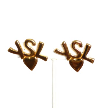 YVES SAINT LAURENT-1980s Gold Logo Earrings
