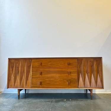 MCM Walnut Diamond Front Lowboy By Albert Parvin circa 1960 