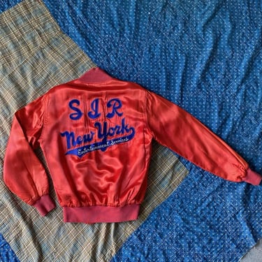 Vintage Red Satin Snap Up Jacket / Vintage New York Entertainment Services Jacket / Vintage Satin Snap Up Jacket 