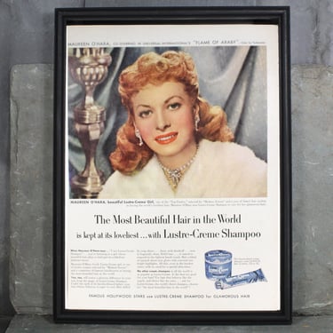 1951 Maureen O'Hara Lustre-Creme Advertisement | UNFRAMED Vintage Advertising Page | 1946 Vintage Car Ad | Flame of Araby 