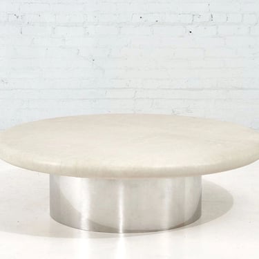 Karl Springer Chrome Drum and Leather Coffee Table, 1960