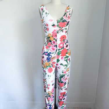 Vintage 1980s Floral Catsuit / Jumpsuit // size S 