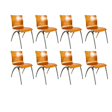 Set of 8 Italian-Style Bent Wood Stacking Chairs 