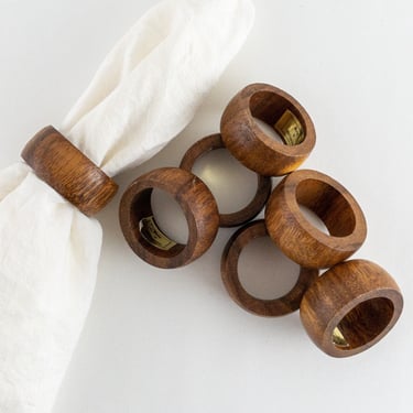Vintage Set of 7 Wood Napkin Rings, Round Wooden Napkin Holder Rings 