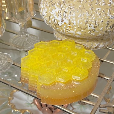 HoneyComb Coasters and Holder Resin Sparkle 